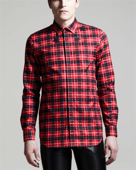 givenchy star check shirt|Givenchy Red Check Shirt with Printed Stars, Red.